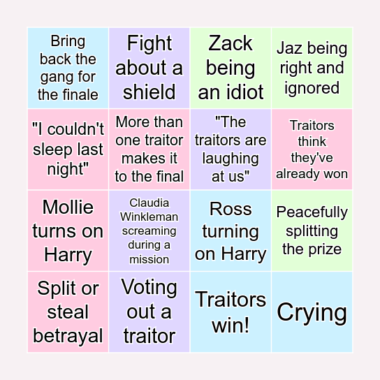 TRAITORS Bingo Card