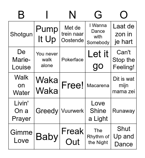 Swingo Bingo Card