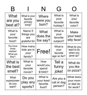 Getting to Know You! Bingo Card