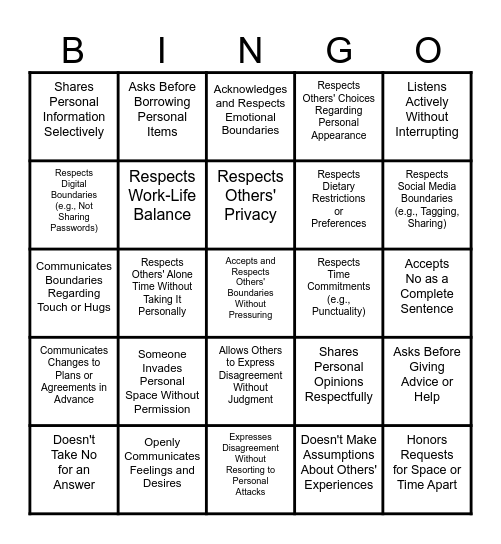 BOUNDARY BINGO!! Bingo Card