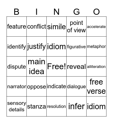 STAAR Reading Bingo Card