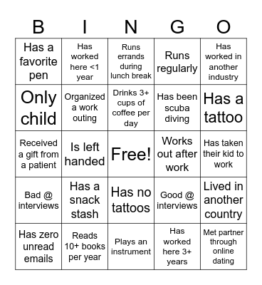 Park Meadows Fun@ Work Bingo Card