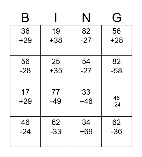 Math Fun Bingo Card