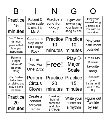 Orchestra Bingo Card