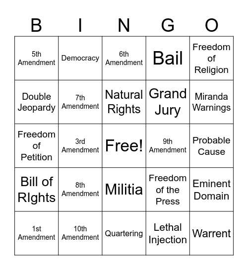 Bill of Rights with Fox Bingo Card