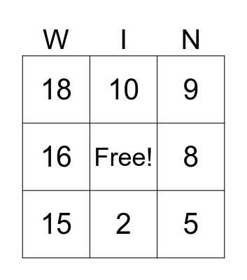 Multiplication Bingo Card