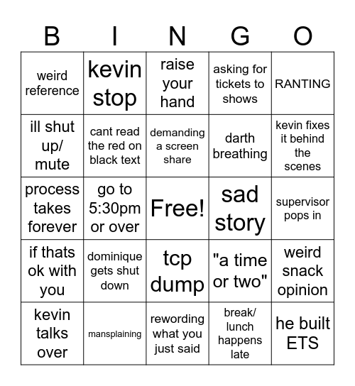 ee tee ess Bingo Card