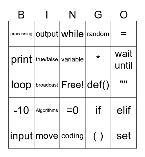 Scratch and Python Bingo Card