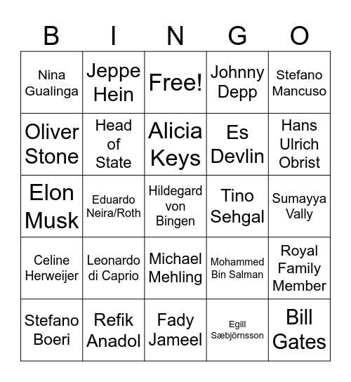 Name Drop Bingo Card