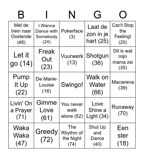 SJB WINTERT - SWINGO Bingo Card