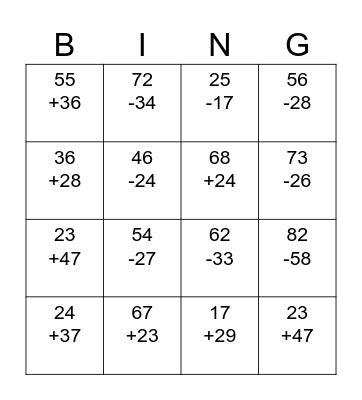 Math Fun Bingo Card