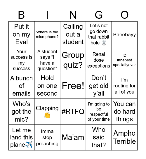 PT Bingo Card