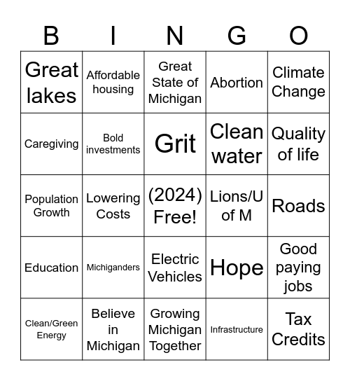 2024 State of the State Address! Bingo Card