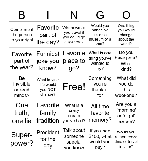 Topic Bingo Card