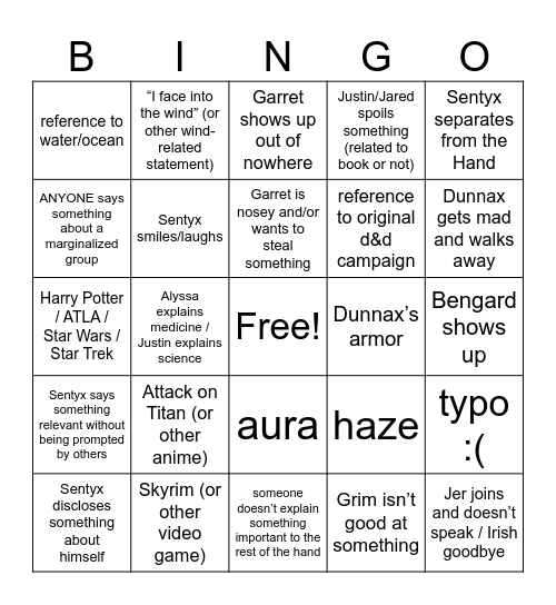 An Ocean of Others Ch 18 Bingo Card