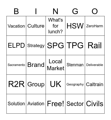 Balfour Beatty Bingo Card