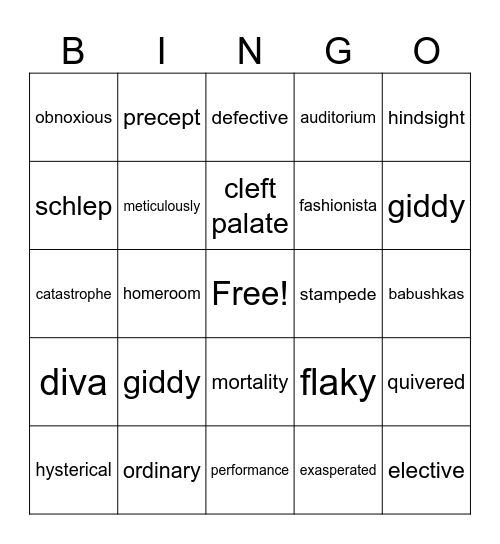 Wonder Vocabulary Part 1 and 2 Bingo Card