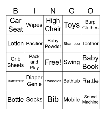 Julia's Baby Shower Bingo Card