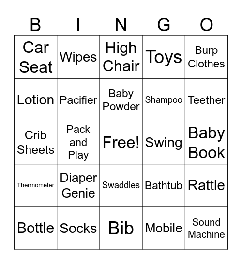 Julia's Baby Shower Bingo Card