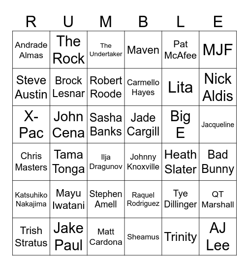 Royal Rumble 2024 Bingo Card