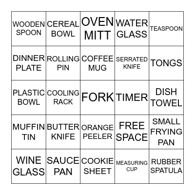 Kitchen Bingo Card