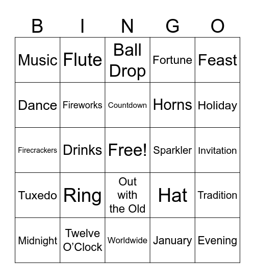 New Years Bingo Card