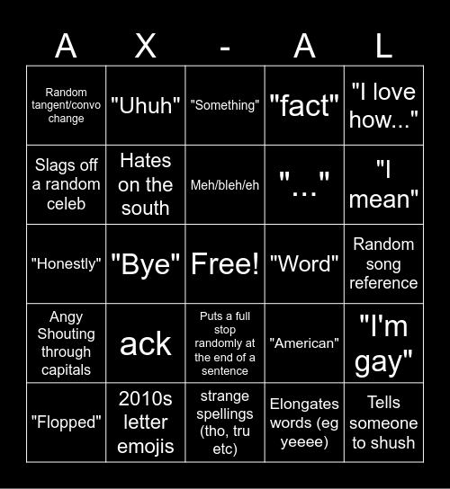 Ax-al Bingo Card