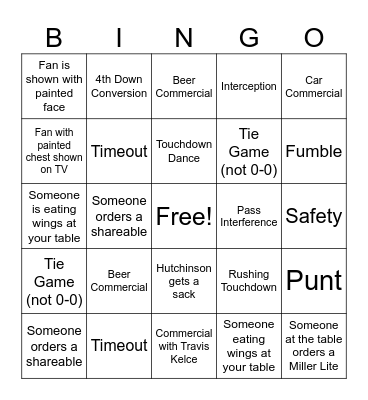 Old Burdick's Lions Bingo Card