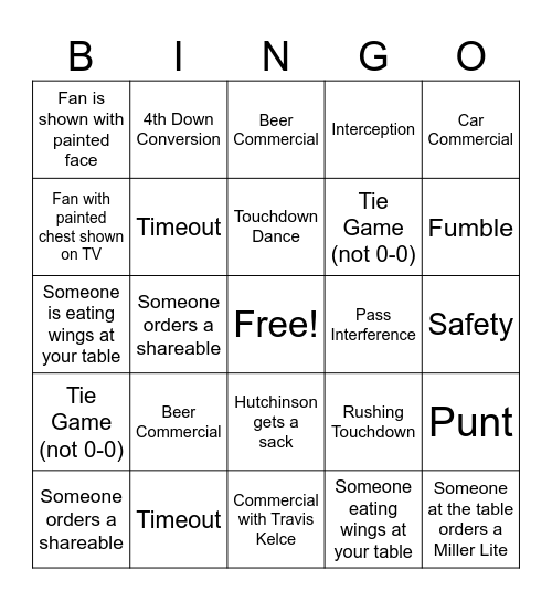 Old Burdick's Lions Bingo Card