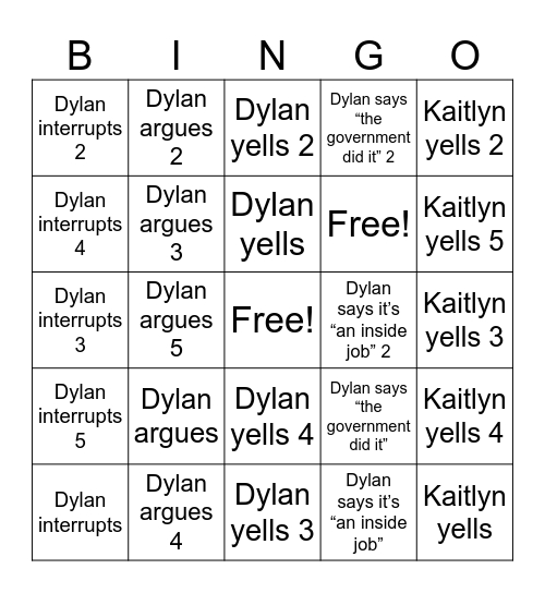 Dylan bingo Card