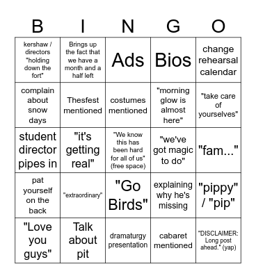 Full Pippin Company Meeting Bingo Card