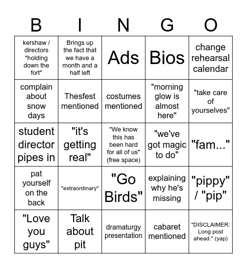 Full Pippin Company Meeting Bingo Card