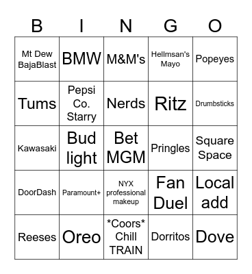 SuperBowl LVIII Bingo Card