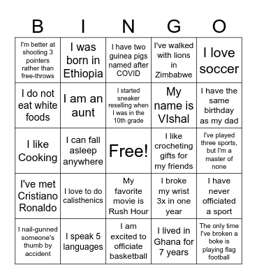 Basketball Training Bingo Card