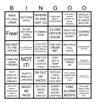 OUT OF OFFICE Bingo Card