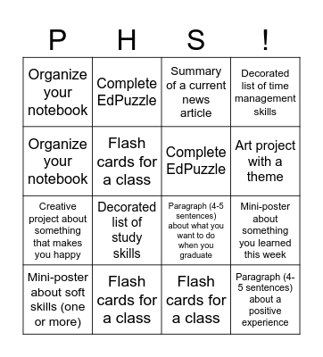 Transitional Management Bingo Card