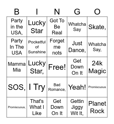 Skating Rink Bingo Card