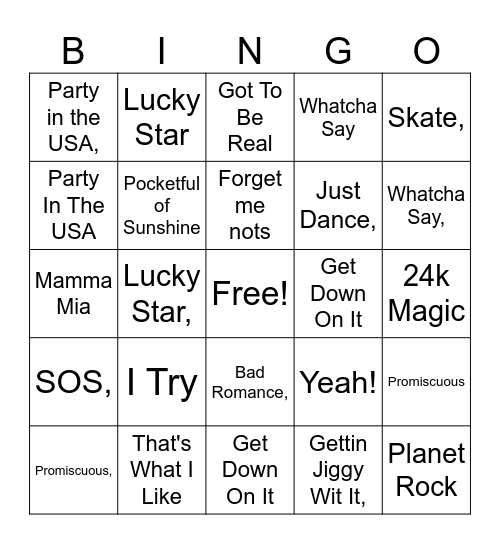 Skating Rink Bingo Card