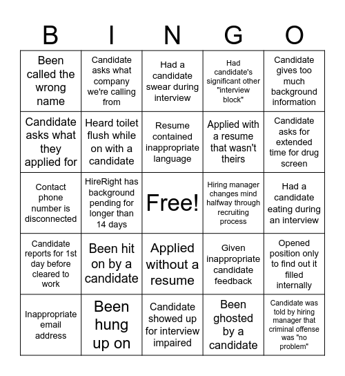 Recruiting Bingo 2024 Bingo Card