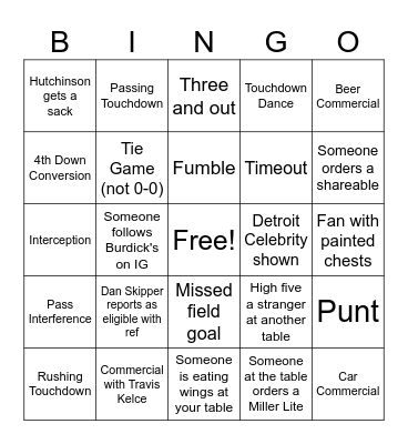 Old Burdick's Lions Bingo Card