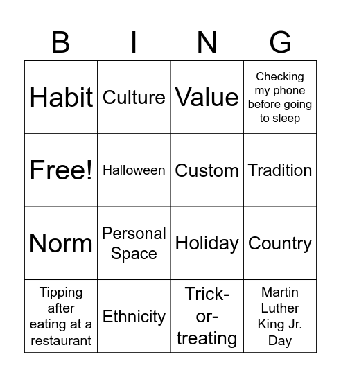 Vocabulary #3 Bingo Card