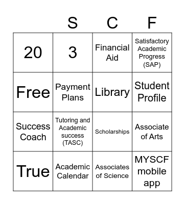 Orientation Bingo Card