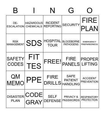 Safety Fair 2016 Bingo Card