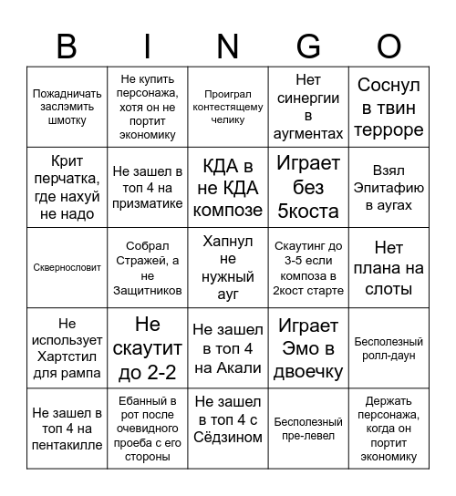 Grigor Bingo TFT Bingo Card