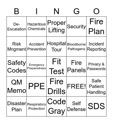 Safety Fair 2016 Bingo Card