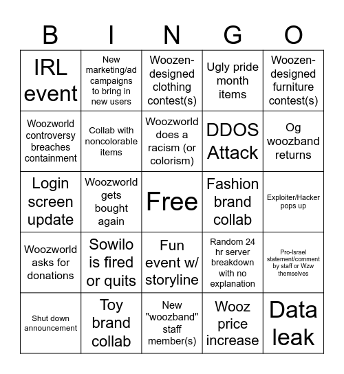 Woozworld 2024 Bingo Card