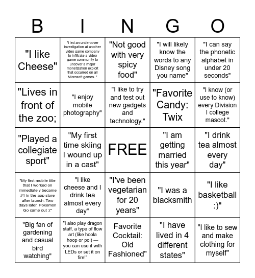 2K Mob BD/Ops Bingo Card