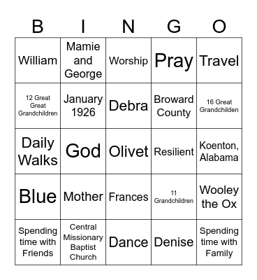 Olivet's Birthday Bingo Card