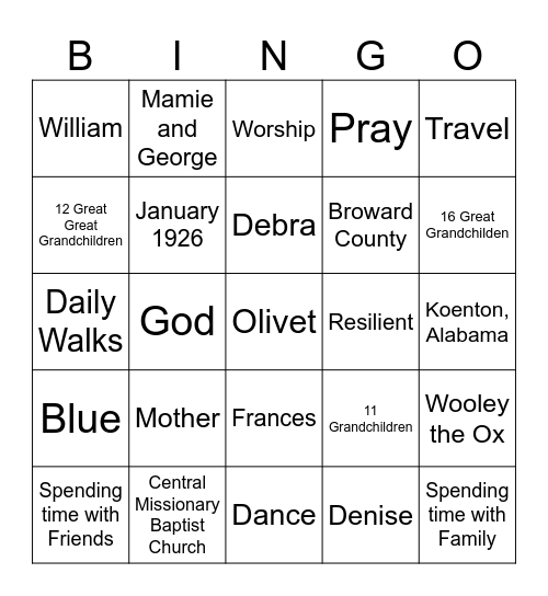 Olivet's Birthday Bingo Card