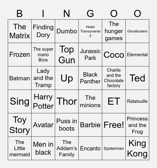 Movies Bingo Card